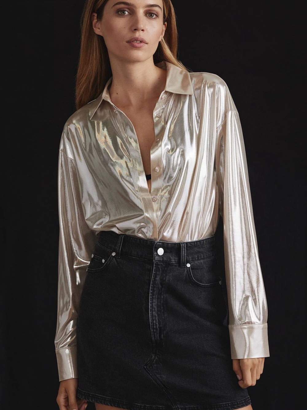 The Gillian Liquid Shine Buttondown Shirt Anthropology
